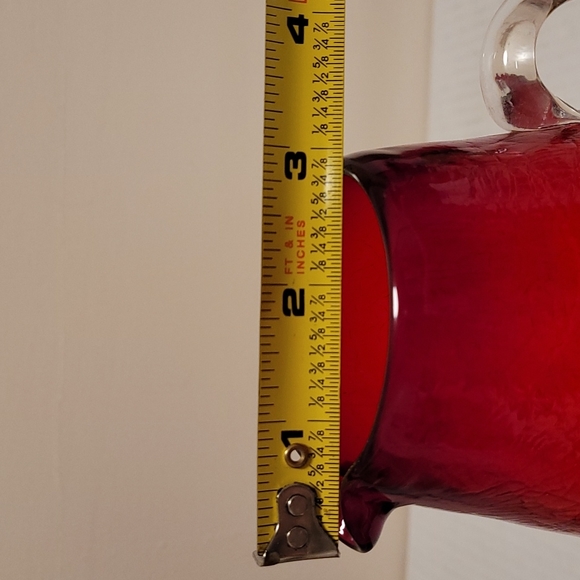 Vintage Hand Blown Ruby Red Crackled Glass Pitcher - Picture 15 of 16